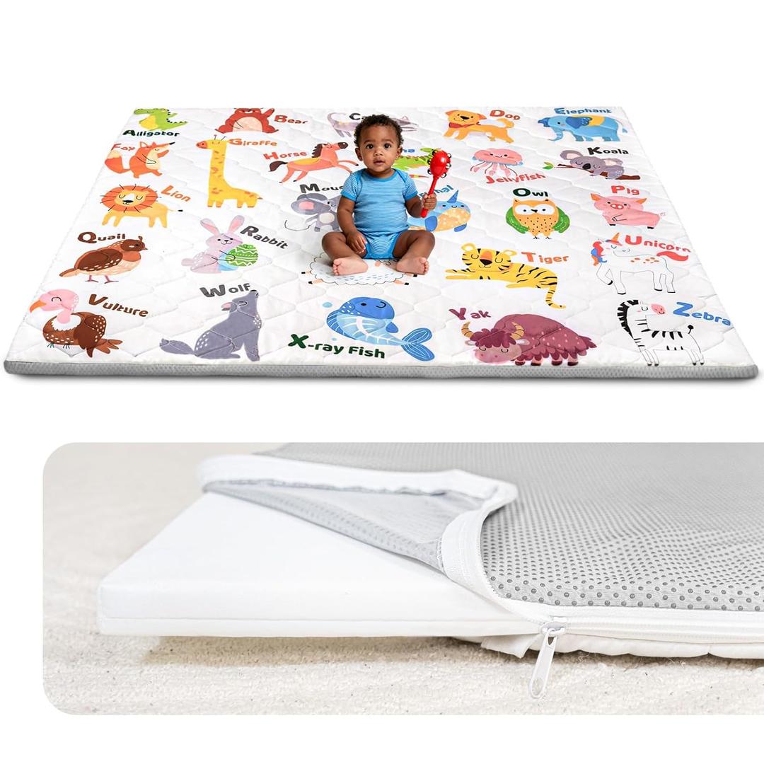 Foam Baby Play Mat 71x59, Removable and Machine Washable Cover, Thicken Cushioning Playmat and Perfect for Playpen, Non-Slip Bottom, Easy to Clean for Infants, Toddlers & Babies(Animal)