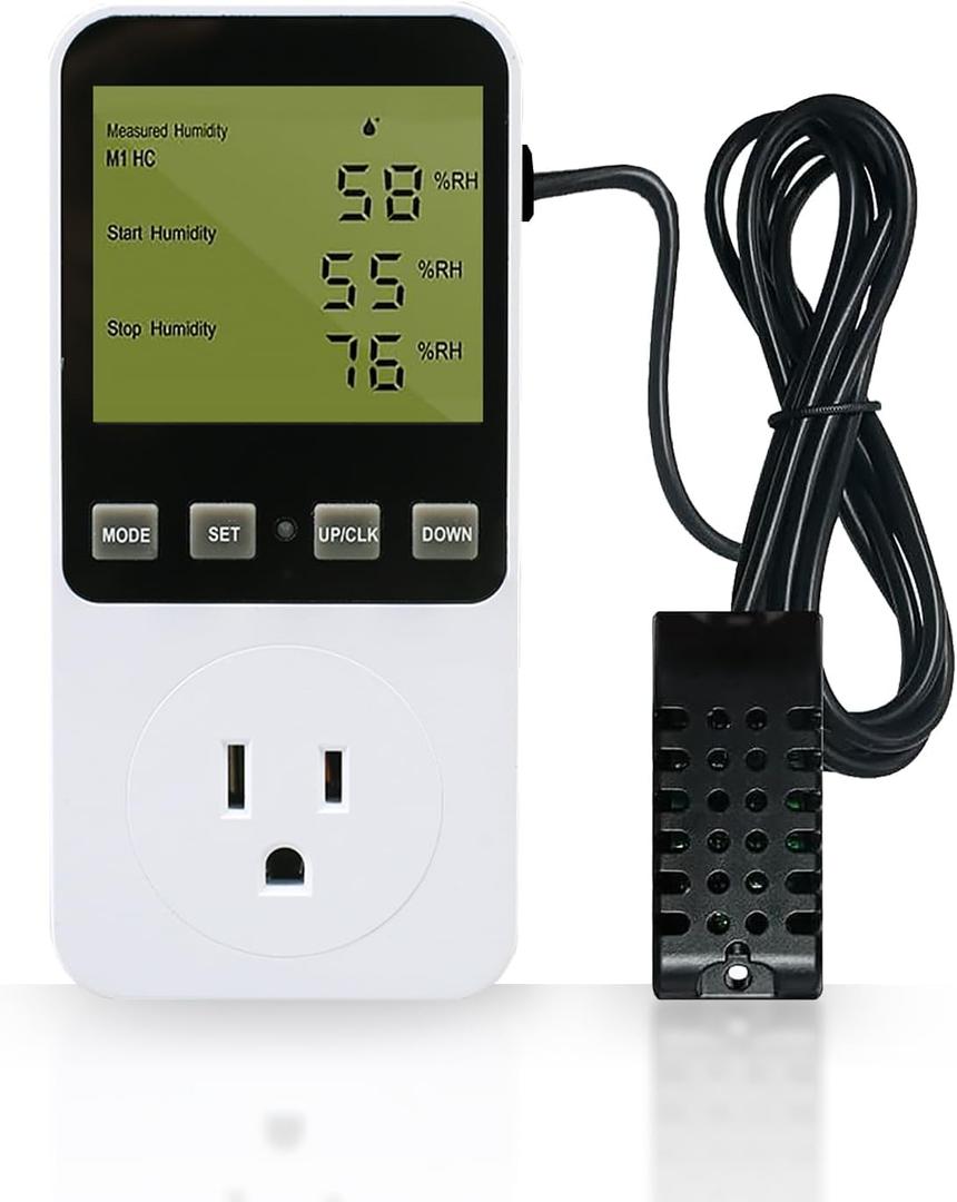 Digital Humidity Temperature Controller Outlet Plug with Sensor Timer, Thermostat Humidistat 120V with Alarm for Greenhouse, Mushroom, Humidifier, Dehumidifier, Reptile Incubator