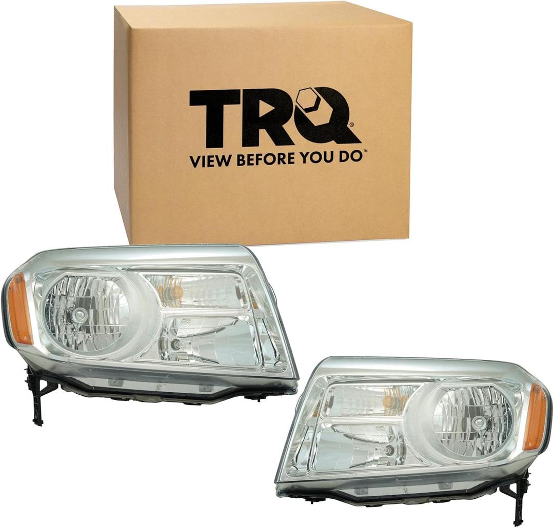TRQ Driver and Passenger Side Headlight Assembly Set Compatible with 20122015 Honda Pilot