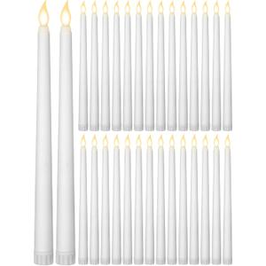 Treela 36 Pieces Flameless Taper Candles 11 Inch Flickering Faux LED Battery Operated Electric Fake Candles for Christmas Halloween Birthday Wedding Party Supplies(White)