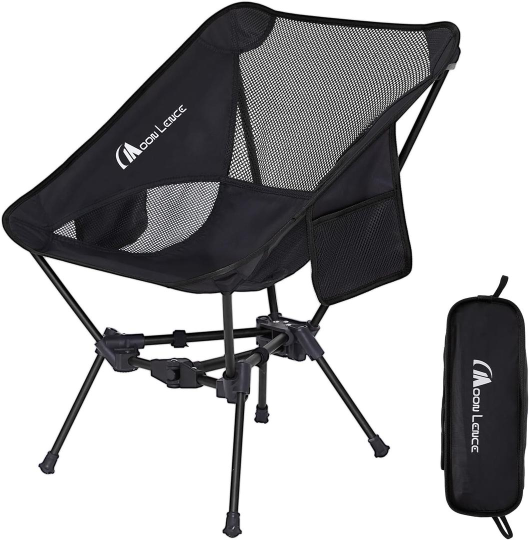 MOON LENCE Portable Camping Chair Backpacking Chair - The 4th Generation Ultralight Folding Chair - Compact, Lightweight Foldable Chairs for Hiking Mountaineering, Beach (Black-below 180 Lbs for Comfort Use)