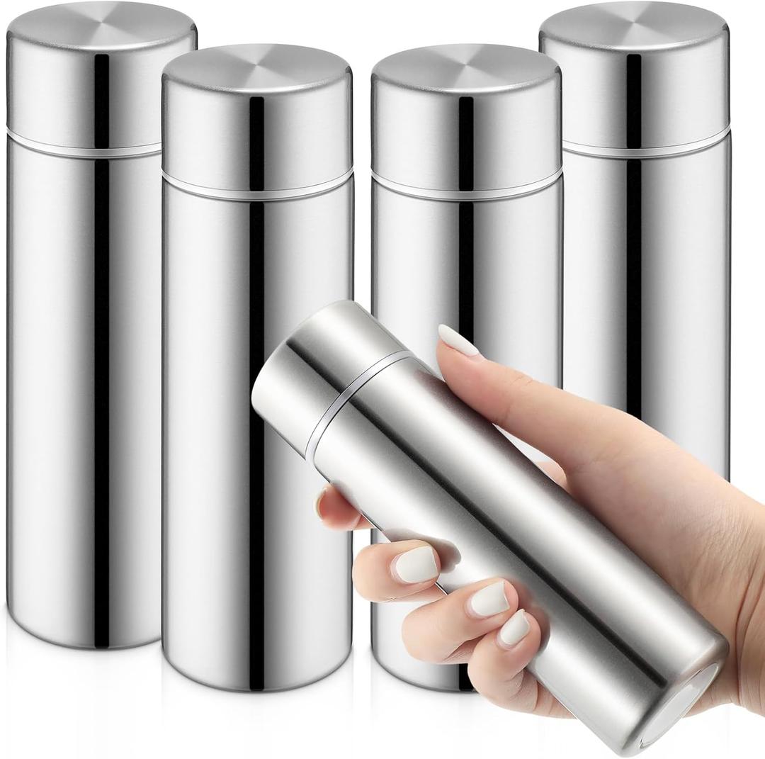 Vesici Mini Water Bottles 4.4 oz Cute Small Insulated Stainless Steel Purse Water Bottles Pocket Slim Flask Keeps Drink Cold and Hot for Women Lunch Bag Coffee(Silver,4 Pack) | Cute, Small, Insulated, Purse Water Bottles, Pocket Slim Flask