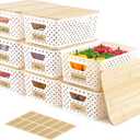 8 Pack Plastic Storage Bins with Bamboo Lids - Stackable Storage Baskets with Handle for Pantry Organizer and Storage, Plastic Containers Bins Lidded Storage Bins for Classroom Office Shelves