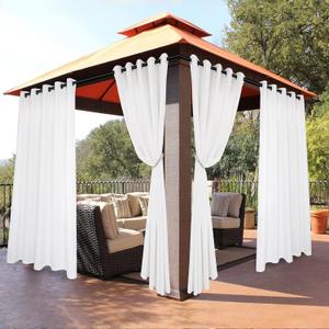 BONZER Outdoor Curtains for Patio Waterproof - Light Blocking Weather Resistant Privacy Grommet Outside Curtains for Gazebo, Porch, Pergola, Cabana, Deck, Sunroom, 1 Panel, 70W x 95L inch, White