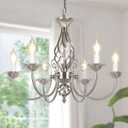 6-Light Farmhouse Candle Chandelier for Living Room, Rustic Industrial Pendant Ceiling Light fixture, Brushed Nickle Modern Ceiling Hanging Lamp for Bedroom Hallway Kitchen Dining Room Foyer, E12 Base