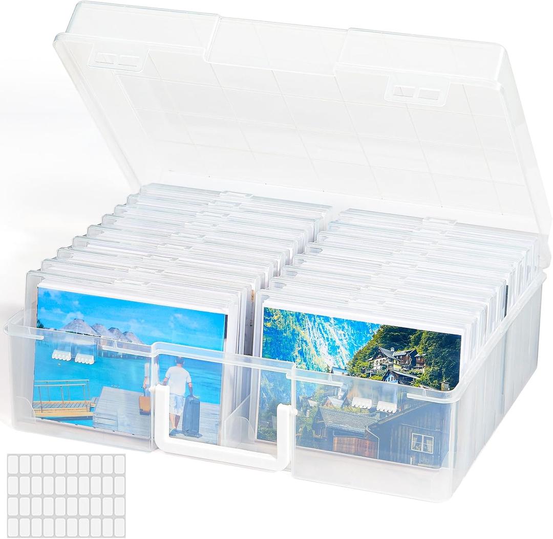 Lifewit Photo Storage Box 4x6 Photo Case, 18 Inner Photo Keeper, Clear Photo Boxes Storage with 1 Sheet Label Sticker, Seed Organizer Craft Storage Box for Cards Pictures Stamps Office Supplies (18 boxes)