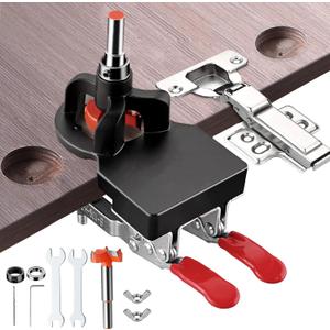 Adoles 35mm Concealed Door Hinge, Accurate Locking Cabinet Hinge, Aluminum Alloy DIY Pocket Hole Jig, 2 Retaining Clips, Adjustable Quick Punch Cabinet Hardware