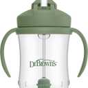 Dr. Brown's Milestones Baby's First Straw Cup, Training Cup with Weighted Straw, 9oz/270mL, Olive Green, BPA Free, 6m+