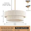 20”Hand Woven Rattan Chandelier,Boho Drum Pendant Light Fixture, D20 inchs