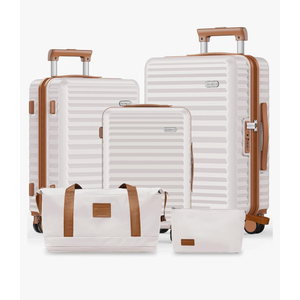 SHOWKOO Luggage Sets 3 Piece Hardside Expandable Suitcase with Double Spinner Wheels Tsa Lock, (Beige White, 5 piece set)