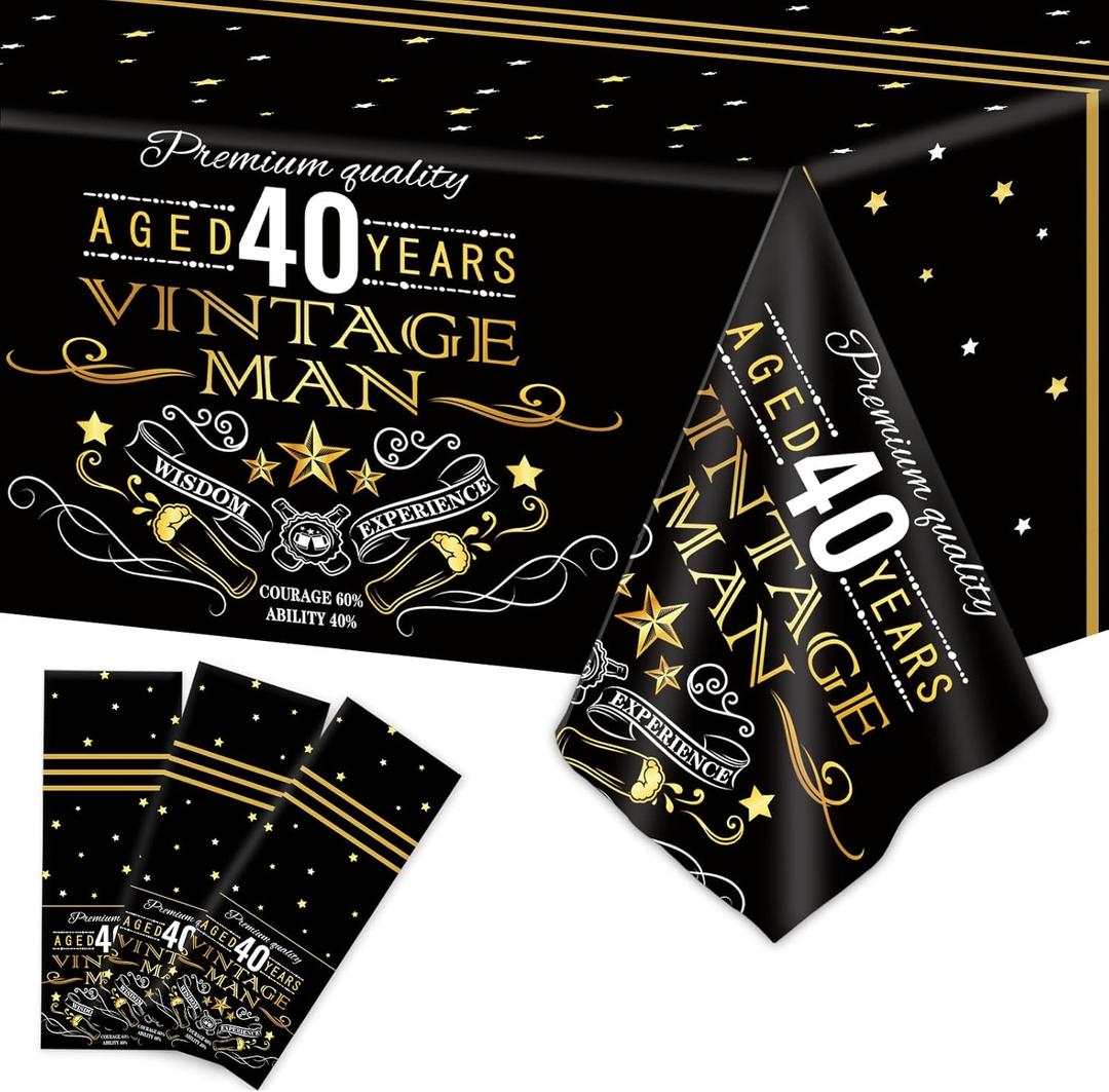 gisgfim 3pcs Vintage 40th Tablecloth Vintage Table Cloth Party Supplies Back in 1983 40th Birthday Plastic Table Cover Cheers to 40 Years Party Decorations for Black Gold Outdoor Indoor 105 x 54 inch