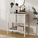 Console Table, Narrow Long Sofa Table with 2 Sliding Doors and Shelf, Fluted Entryway Table for Entryway, Living Room, Foyer, Hallway, Office (Beige) (Light Brown)