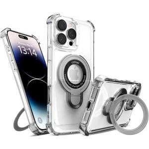 For iPhone 14 Pro Max Case with Strong Magnetic Ring Stand, Military-Grade Shockproof, 4 Airbag Corners Protective, Fit for MagSafe, Kickstand Phone Case for iPhone 14 Pro Max - Clear