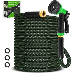Garden Hose 50ft, Non-Expanding Flexible Hose with 10 Function Nozzle, Lightweight, Kink Free, Sturdy, Leak-Proof, Portable, Water Hose 50ft for Outdoor, Yard, Lawn, Car Wash and Camper Use