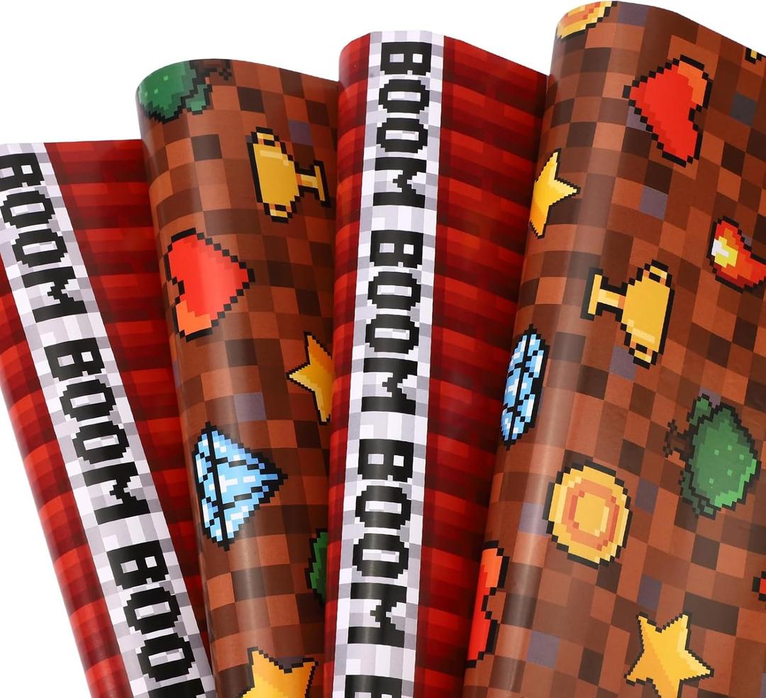 10pcs Pixel Theme Wrapping Paper, 50x70cm/19.7x27.6in Video Gaming Gift Wrap DIY Pixel Birthday Party favors Wrapper Paper Christmas & Party Decorations Supplies (2 Styles)