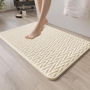 Bathroom Rugs Non-Slip Bath Mat,20"32",Machine Washable&Water Absorbent Bath mats for Bathroom, Soft Shaggy Thick Microfiber Bath Rug for Shower,Tub,Cream (1'8" x 2'8" (Rectangular))