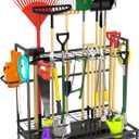 VGMiu Garden Tool Organizer for Garage, Yard Tool Rack, Holds Up to 64 Long-Handled Tools, Black Metal Garden Tools Rack Storage with Hooks for Yard Shed Garage Organization