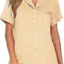 Aamikast Button Up Pajama Set for Women Shorts Short Sleeve Knit Sleepwear 2 Pice Pjs Sets (XL)