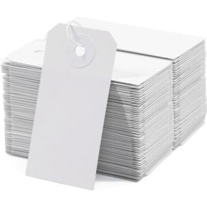 Coideal 200 Pcs Small Blank Marking Strung Tags - Writable Display Label Hang Tags with Elastic String (2 3/4" x 1 3/8") (7 x 3.5 cm, White)