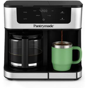Pantrymade Dual Brew Coffee Maker | 12 Cup Glass Carafe & Single Serve K-Cup Combo | Programmable Touchscreen Coffee Machine for Ground Coffee or Pods | Auto Shut-Off, Black