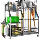 EVERHANGER Garden Tool Organizer Stand, Garage Tool Storage Organization, Yard Tool Racks with lockable wheels, Fit for Long-Handled Tools/Rakes/Brooms