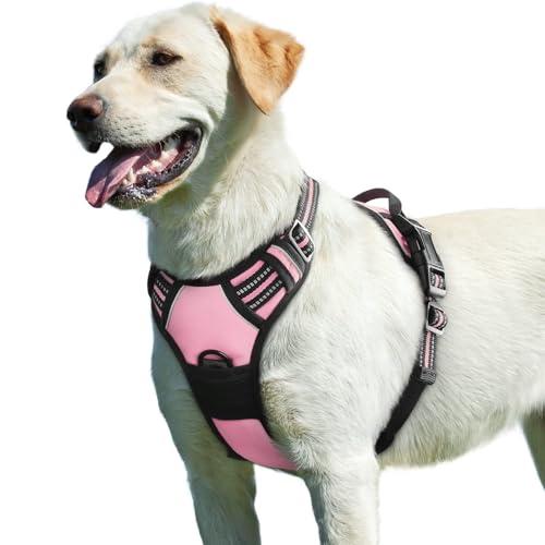 Eagloo Dog Harness for Dogs, No Pull Service Vest with Reflective Strips and Control Handle, Adjustable and Comfortable for Walking, No Choke Pet Harness with 2 Metal Rings, Pink, L