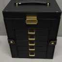 AKOZLIN 6-Tier Jewelry Box Lockable Leather Jewelry Storage Case with 5 Drawers for Women Girls Ring Necklace Earring Bracelet Holder Organizer with Mirror (Regular-6 Layer, Black-gold)