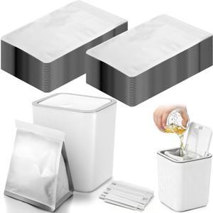 51 Set Grease Container for Kitchen with 50 Foil Liners Disposable Grease Bags and 1 White Storage Bin for Kitchen Bacon Cooking Oil Disposal to Stop Drains from Getting Clogged