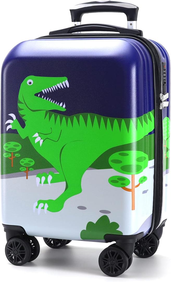 Kids Luggage for Boys Suitcase with Spinner Wheels Carry on Hard Shell Trolley Case Lightweight Travel Toys Gift (GREEN-Dinosaur, 19inch)