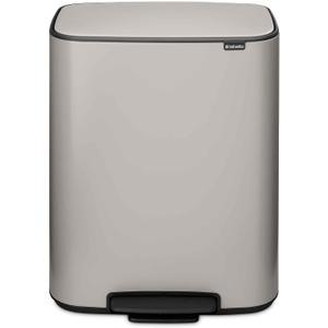 Brabantia Bo Pedal Bin 2 x 7.9 Gallon/30L (Soft Gray), Soft-Closing Kitchen Garbage Can, Step-On Trash Can with Removable Inner Buckets, PerfectFit Trash Bag Pack Included
