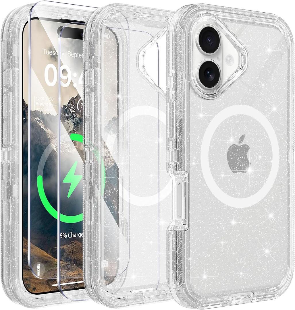 Compatible with iPhone 16 Case with Screen Protector, Shockproof, Compatible with MagSafe, 3-Layer Drop Protection, Heavy Duty Magnetic Phone Case Cover, 6.1",