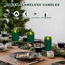 VEEKI Flameless Candles Light, Set of 2 6"x3" Flickering Christmas Flameless Candles with Remote & Timer, Dimmable Real Wax Pillar Candles Battery Operated, Green Candles for Home Xmas Decor (Green)