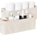 StorageWorks Narrow Storage Bins, Small Basket for Closet and Shelves, Fabric Organizer with Handles, Toilet Paper Storage, Gray and White Stripes, 2-Pack