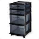 HOMZ Drawer Tower, 4-Tier Clear Plastic Storage Organizer Cart, Black Frame - Rolling Drawer Containers with Wheels for Bathroom, Bedroom, Office, and Classroom Organization