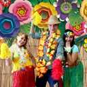 Tropical Hawaiian Photography Backdrop 10x8FT Hawaii 3D Paper Flowers Palm Leaves Aloha Luau Background Hawaiian Beach Party Decorations Supplies Photo Props