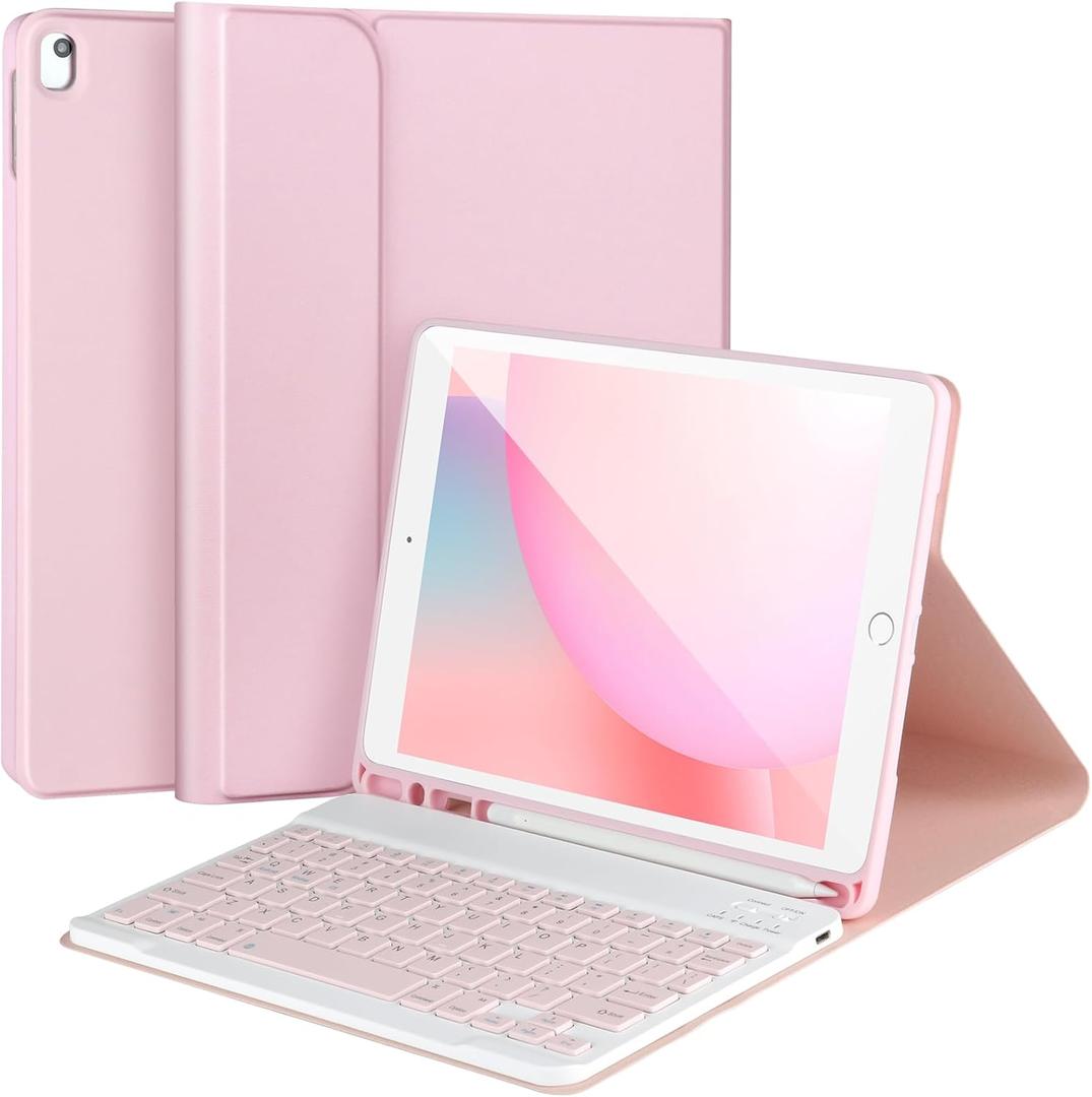 Keyboard Case for iPad 9/8/7th Gen 10.2,Case with Keyboard ipad 10.2 inch,Keyboard for iPad 9th Gen,Detachable Bluetooth Keyboard for iPad 10.2 ,iPad keyboard Case 9th Gen with Pencil Holder (Pink)