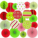22 Pcs Paper Lanterns Set, Candy Cane & Peppermint Hanging Decorations Kit with Paper Fans and Honeycomb Balls, Red White Party Supplies for Home, Ceiling, Classroom, Holiday Decor
