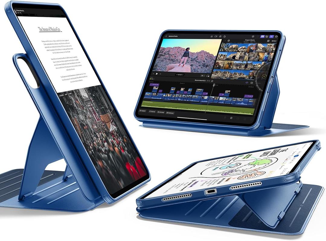 ESR for iPad Pro 11 Inch Case (M5/M4) 2025/2024, Rotating Case with Removable Magnetic Cover, Adjustable Portrait/Landscape Stand, 9 Standing Angles, Shift Series, Blue