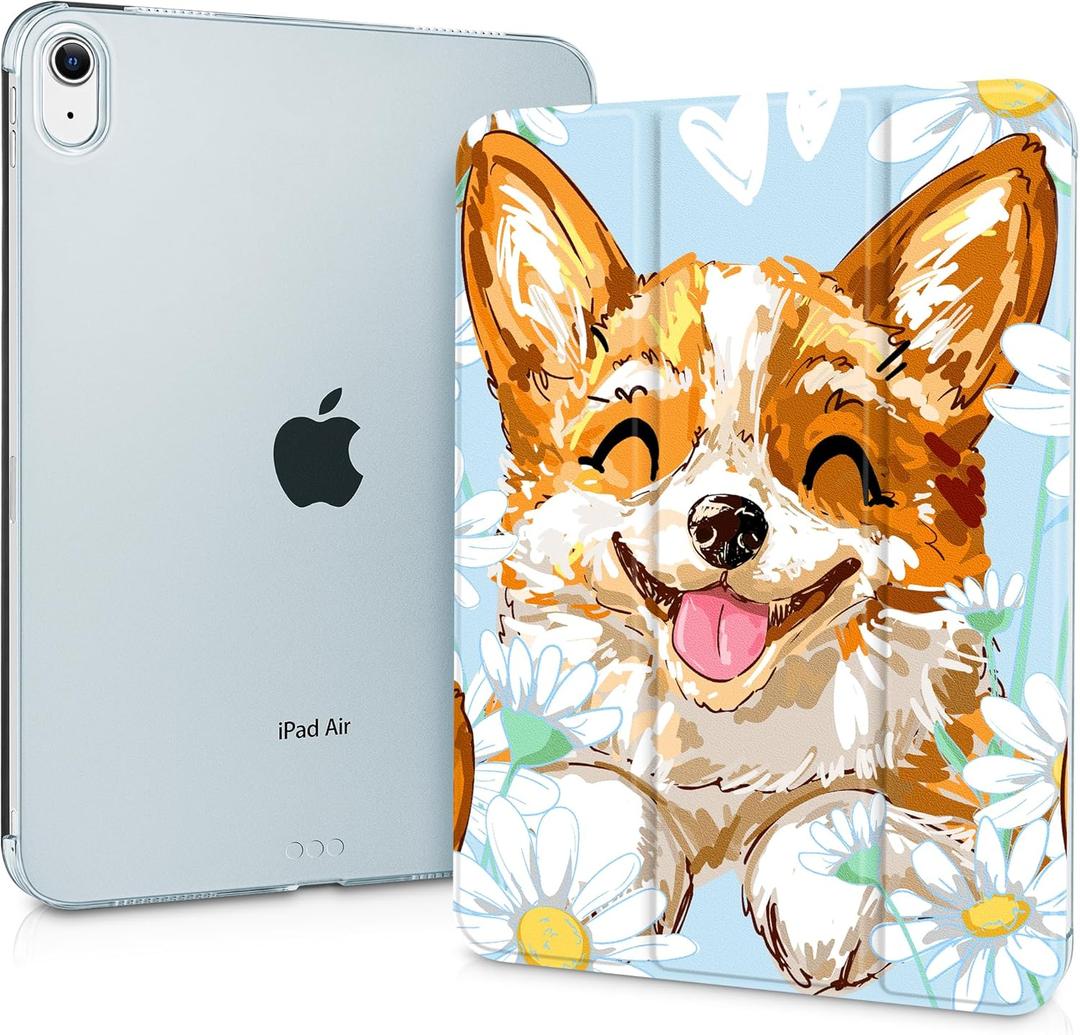 Case for iPad Air 11(M3 2025/M2 2024) 7th 6th, iPad Air 4 & 5 10.9 inch 5th 4th (2022/2020) Case, Slim Stand Cover with Hard Translucent Back Shell Auto Wake/Sleep, Cute Corgi Dog