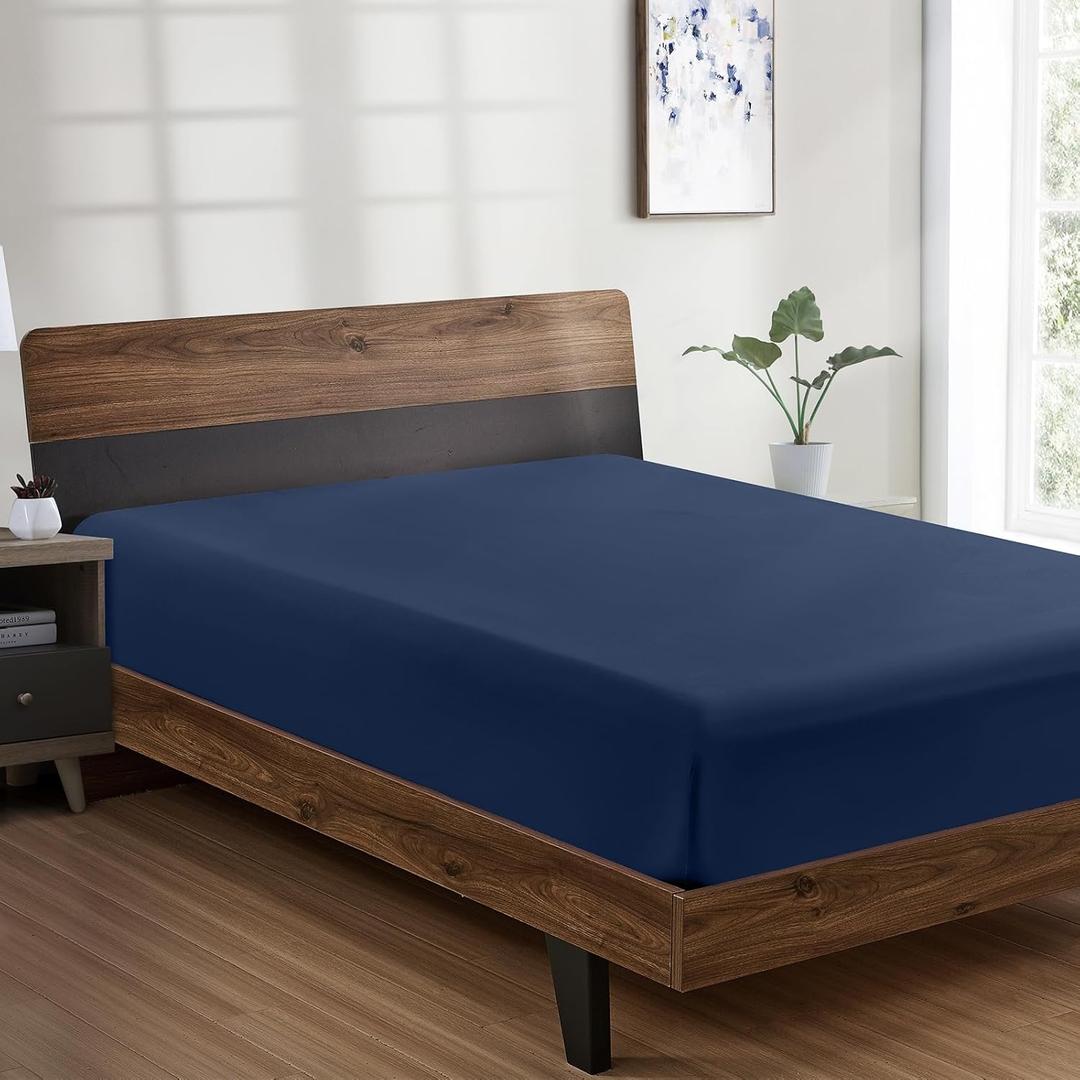 FreshCulture Twin Fitted Sheet - Hotel Quality - Ultra Soft & Breathable - Brushed Microfiber - Deep Pocket - Cooling Fitted Sheet for Twin Size Bed (Navy Blue)
