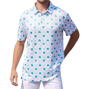 Mens Polo Shirts Short Sleeve Print Golf Shirts Gifts for Men (White, M)