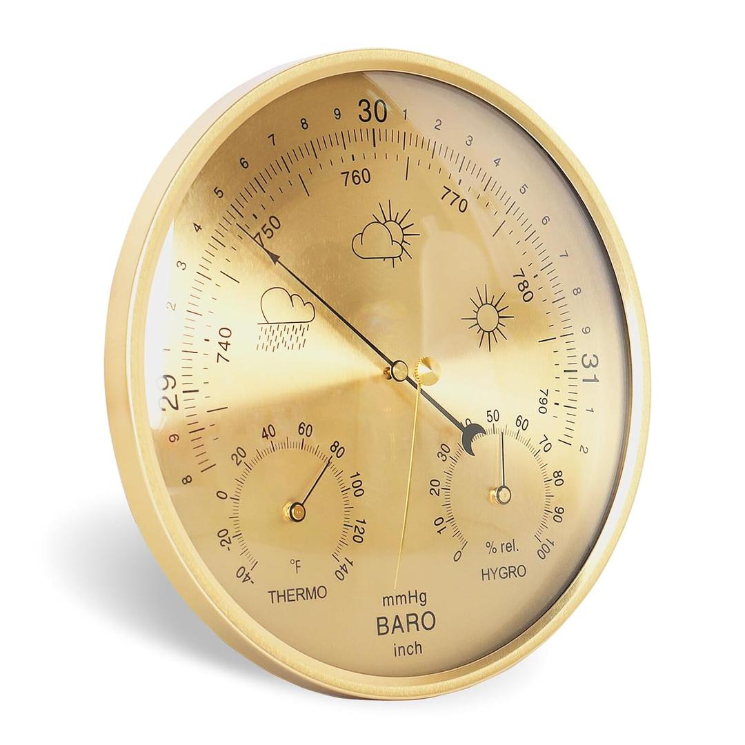 3-in-1 All-Season Wall Hanging Thermometer, Barometer, Hygrometer | Accurate Weather Station for Home and Office | Fahrenheit Edition in/Outdoor, Fahrenheit Edition