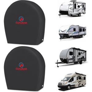 RV Tire Covers 2 Pack, Tough Tire Wheel Protector for Truck, Travel Trailer, Motorhome, SUV, Camper, Boat, Van, PU Oxford Waterproof Sun Rain Snow Protector Cover, Fits Tire Diameters 26-29 inch