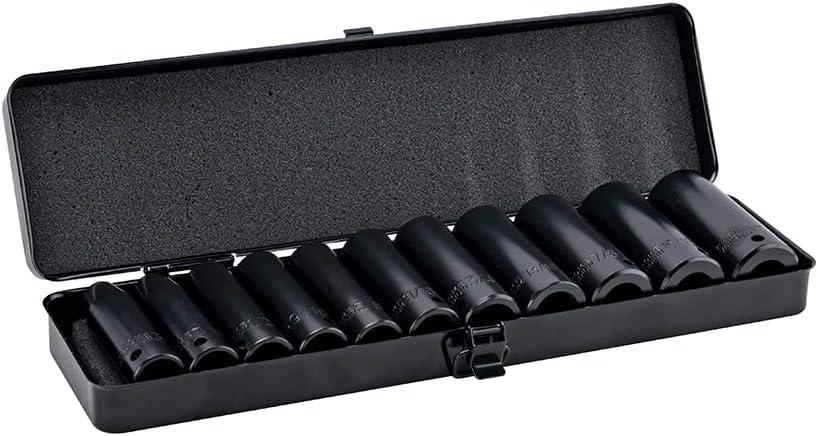AEROPRO Tools 1/2" Drive Deep Impact Socket Set, 11 Piece,6 Point,3/8 to 1 inch,Cr-V Steel