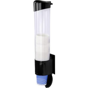 Cup Dispenser, Water Cooler Pull Type Cup Holder Fits 5oz - 7oz Cone or Flat Bottom Cups, Paste or Screw Plate Wall Mount, 15" Tube Length Black