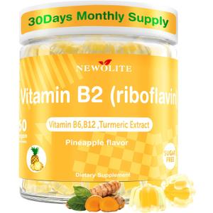 Vitamin B2 Gummies Riboflavin for Men Chewable B2 Vitamins for Adults with B Complex Turmeric Extract for Digestive Comfort,Nervous System Support, Vegan, Sugar-Free, Pineapple Flavor,60 Count