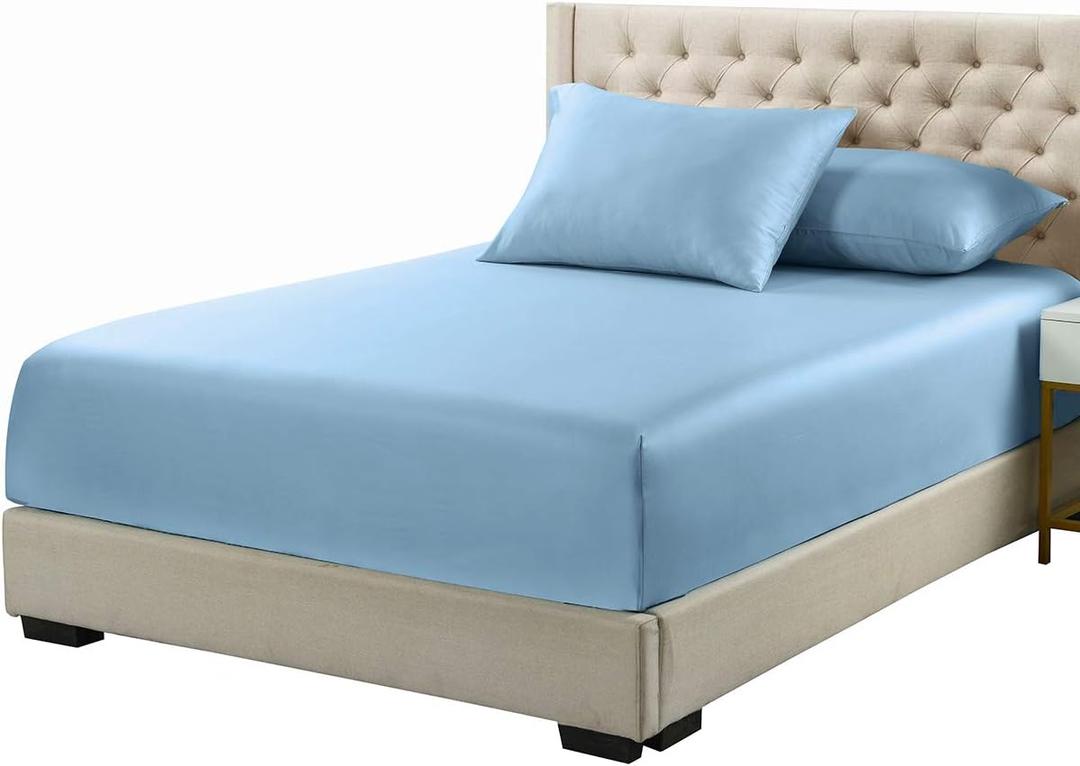 Viscose from Bamboo Fitted Bottom Sheet Only, Split Top King Size (Flex Head), Deep Pocket, Extremely Soft Sheets, Solid Blue