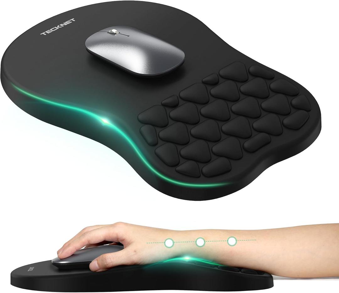 TECKNET Ergonomic Mouse Pad with Wrist Rest, Soft Mousepad with Massage Design, Memory Foam and Non-Slip PU Base for Pain Relief, Gaming Mouse Pad for Desk, Home, Office, 12x8 Inches, Black