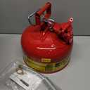 Justrite 2 Gallon Type II Red Safety Gas Can for Gasoline with Flame Arrester, Self-Closing Lid, and 5/8" Flexible Metal Spout, Made in the USA, Galvanized Steel Flammable Storage Can, 7220120