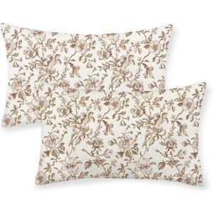 Brown Floral Pillow Covers 12x20 Set of 2 Brown and Cream Chinoiserie Floral Decorative Throw Pillows Vintage Rustic Toile Flower Pillowcase Outdoor Decor Linen Cushion Covers for Couch Sofa